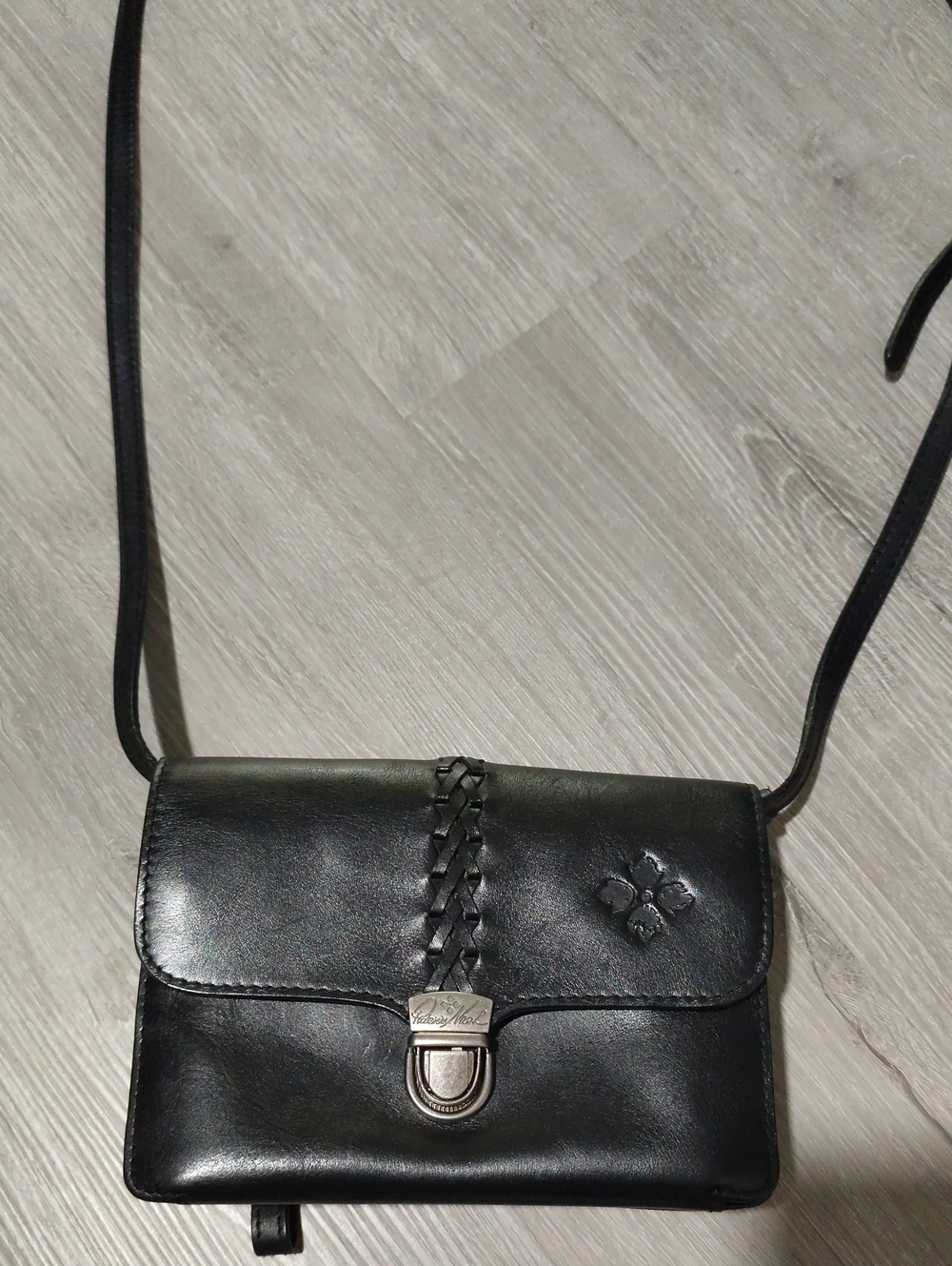 Patricia Nash Black Leather Crossbody with Braided Detail